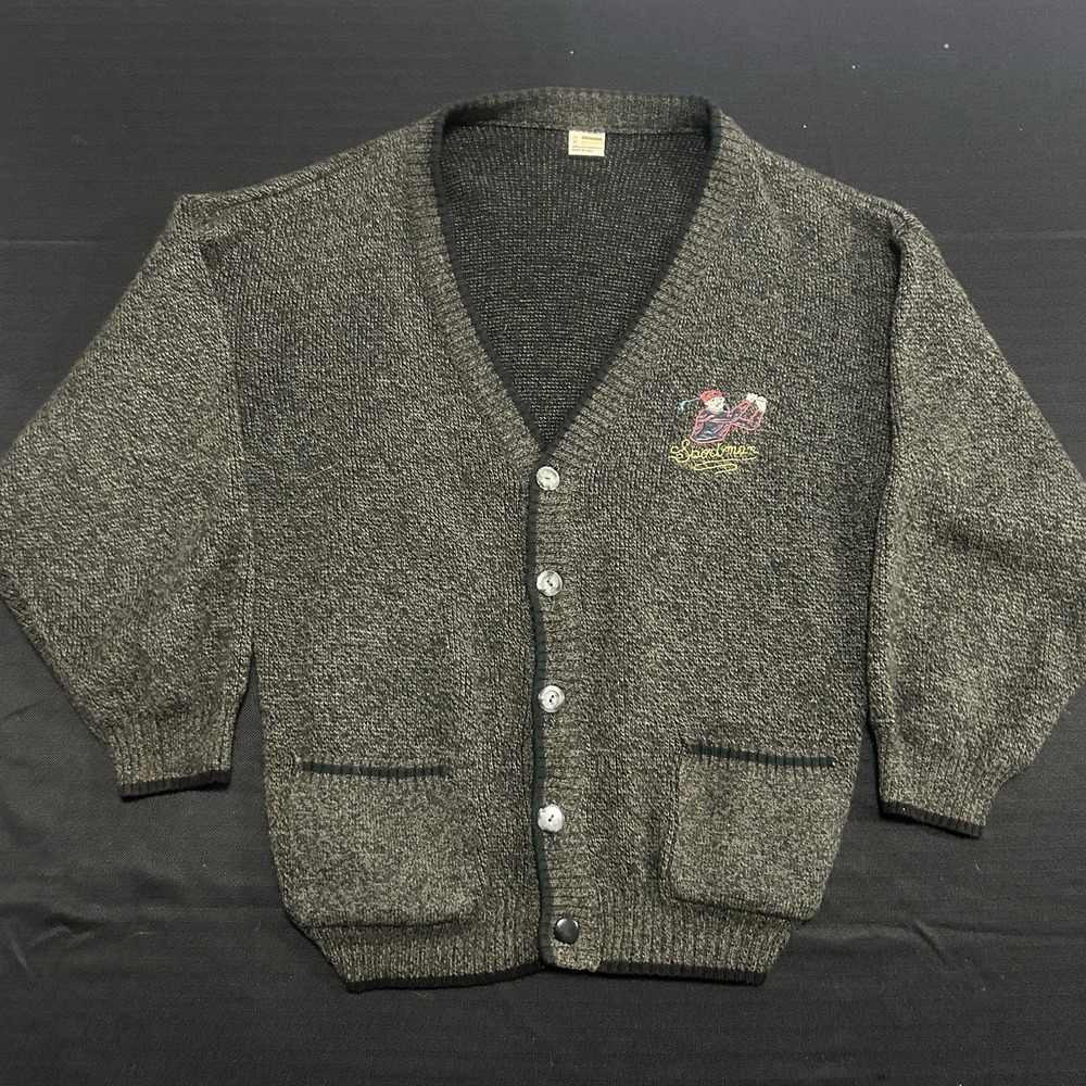 Vintage Cardigan Sweater Men's Medium Wool Italian Sweater Green Sportsman Knit